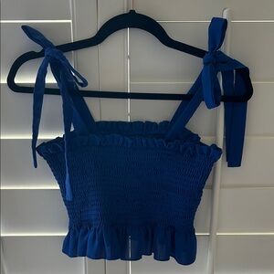 SHEIN Royal Blue Smocked Tank with Tie Straps